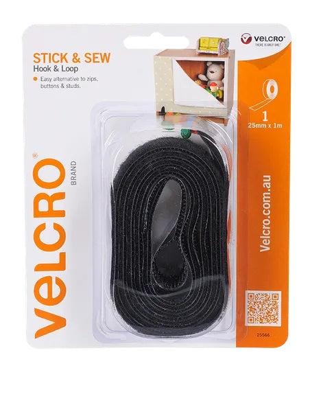 Black Colour StickNSew Hook & Loop Velcro Tape